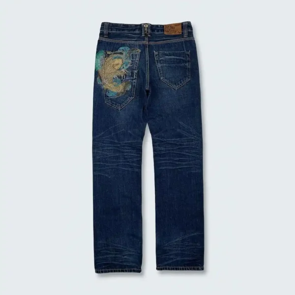 Karakuri Authentic Embroidered Japanese Denim Jeans Blue (4)