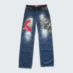 Karakuri Tamashii Koi Fish Embroidered Jeans Japanese (1)