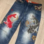 Karakuri Tamashii Koi Fish Embroidered Jeans Japanese (7)