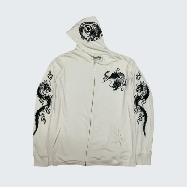 Karakuri Y2K Cropped Heads Embroidered Sukajan Dragon Zipper Hoodie (1)
