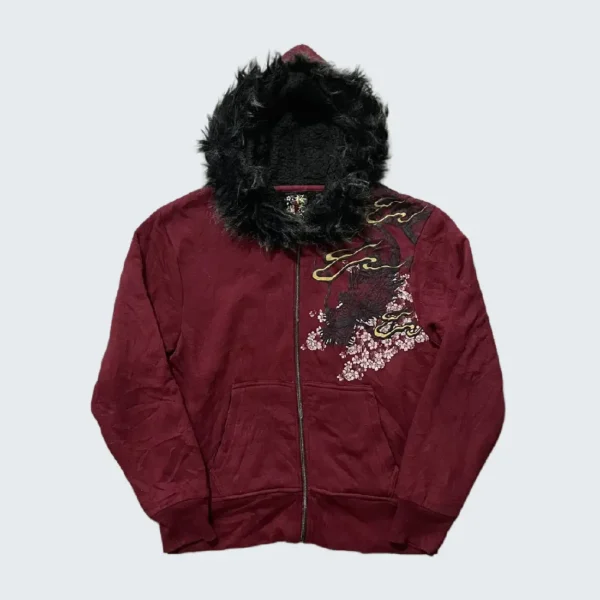 Karakuri Y2K Souvenir Sukajan Style Fur Hoodie (1)